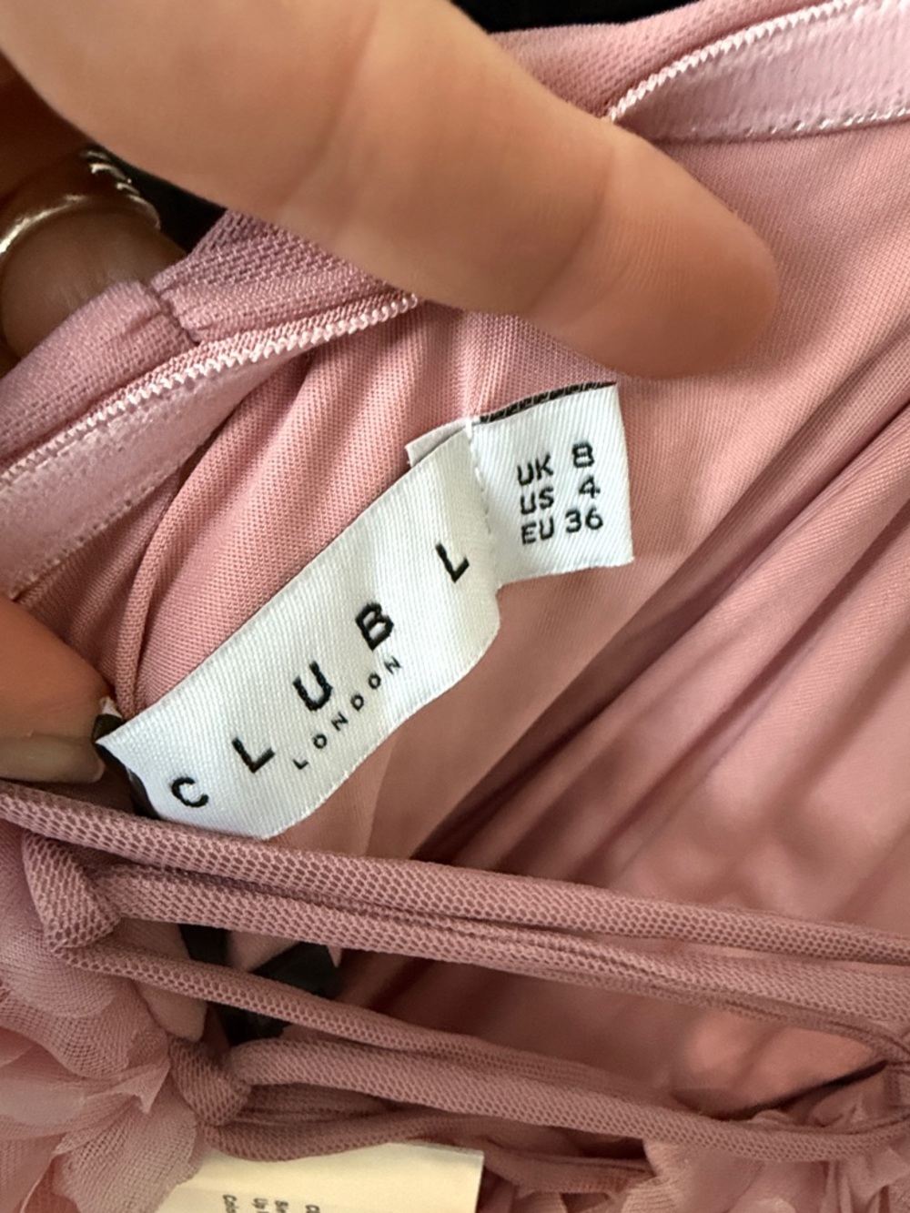 Club L London Pink Off-Shoulder Rosette Ruched Long Sleeve Dress - Picture 5 of 5